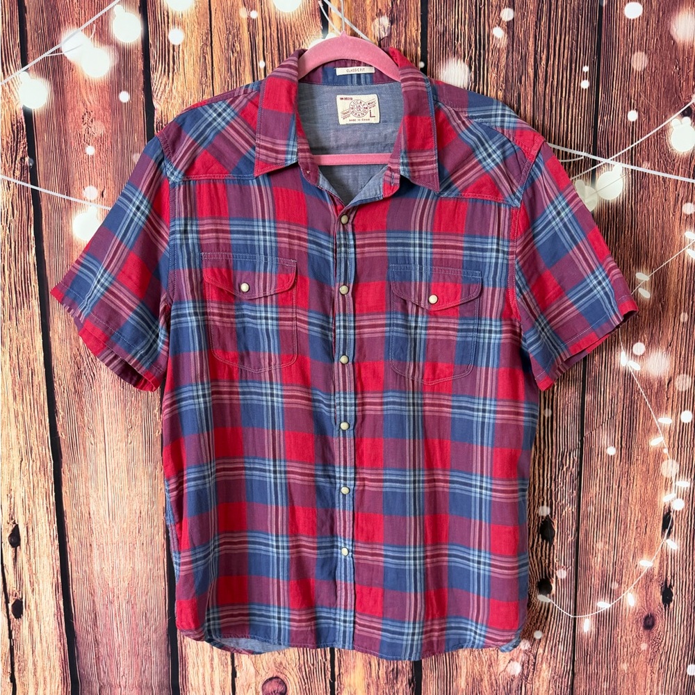Lucky Brand Red and Blue Plaid Casual Shirt